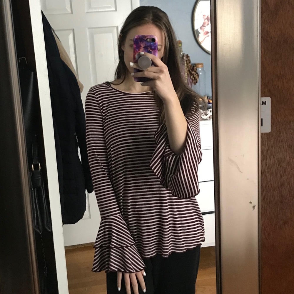 Bell Sleeved Striped Top